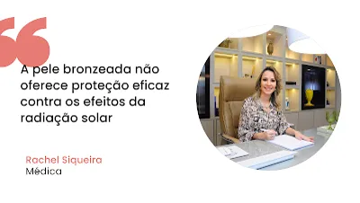 Sol com Segurança: Dra. Rachel Siqueira Explica como Proteger a Pele e Prevenir Danos da Radiação UV Retrato da Dra. Rachel Siqueira, médica especialista em medicina interna e estética, que ilustra as recomendações profissionais sobre proteção solar e saúde da pele no verão.